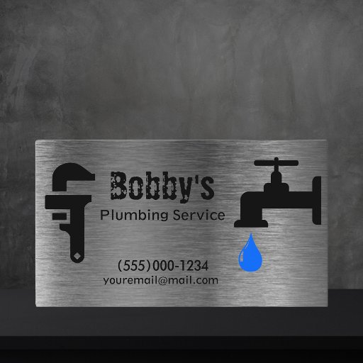 Customizable Contractor Plumbing Service Chrome Design Business Card