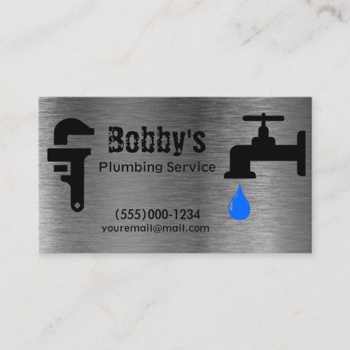 Contractor Plumbing Service Chrome Design Business Card