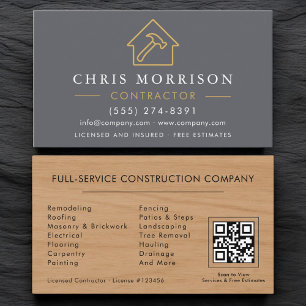 Contractor QR Code Wood Grain  Business Card