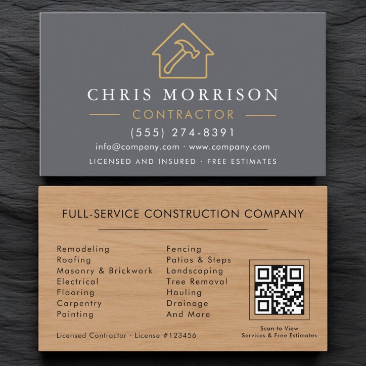 Contractor QR Code Wood Grain Business Card