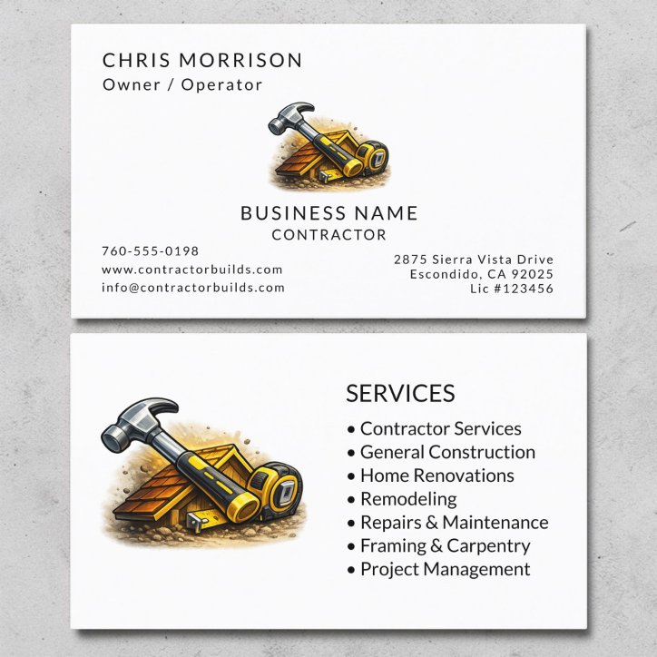 Contractor Services Professional Business Card