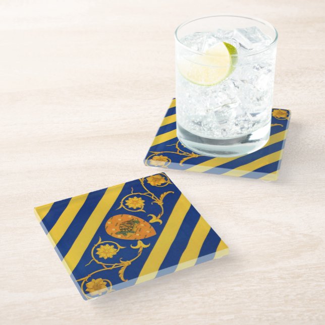 Contrada della Tartuca (Tortoise) Palio di Siena Glass Coaster (Angled)