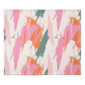 Contrast brush strokes pink green red  duvet cover