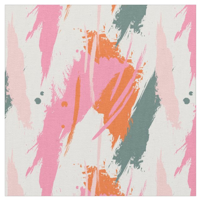 Contrast brush strokes pink green red  fabric (Close Up)