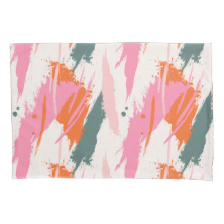 Contrast brush strokes pink green red  pillow case