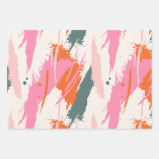 Contrast brush strokes pink green red  wrapping paper sheets