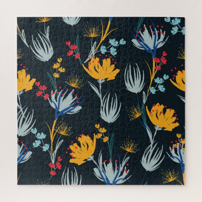 Contrast Floral Brush: Black Seamless Jigsaw Puzzle (Vertical)