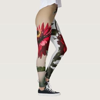 "Contrast in Bloom: Black and Red Flower" Leggings