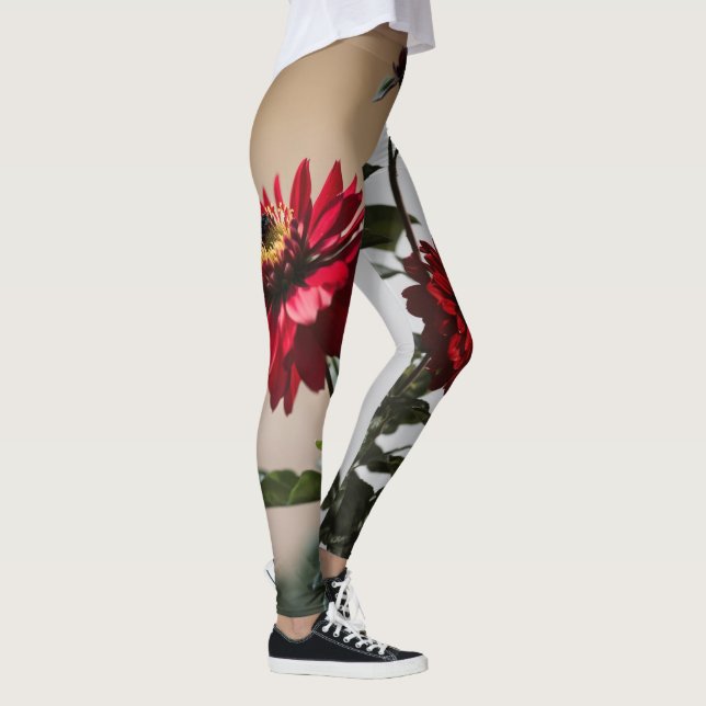  "Contrast in Bloom: Black and Red Flower" Leggings (Right)