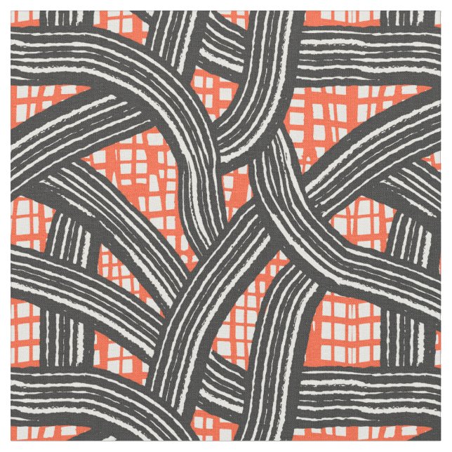 Contrast lines red black - Japandi Fabric (Close Up)