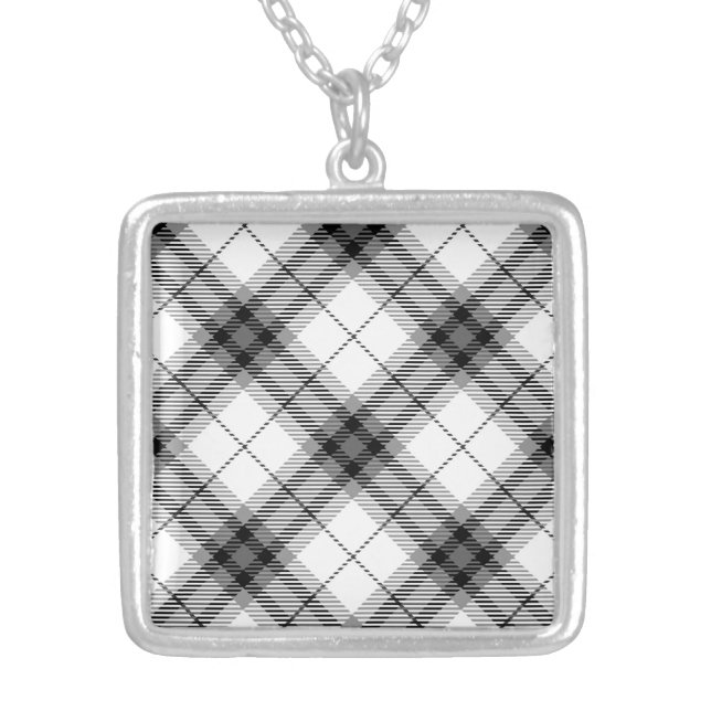 Contrast Plaid Silver Plated Necklace (Front)