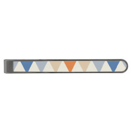 Contrasting Blue Orange And White Triangle Pattern Gunmetal Finish Tie Bar