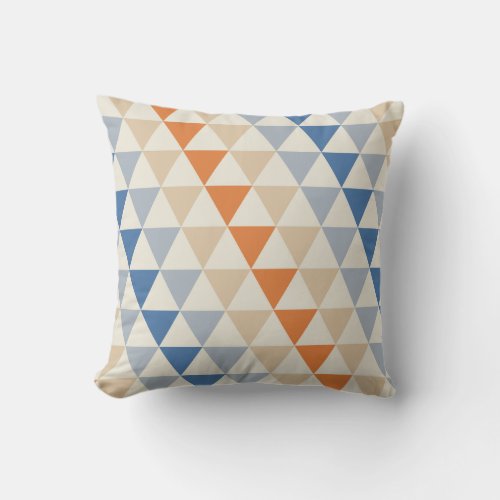 Contrasting Blue Orange And White Triangle Pattern Throw Pillow