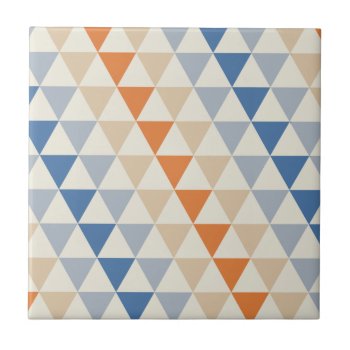 Contrasting Blue Orange And White Triangle Pattern Tile by CozyMode at Zazzle