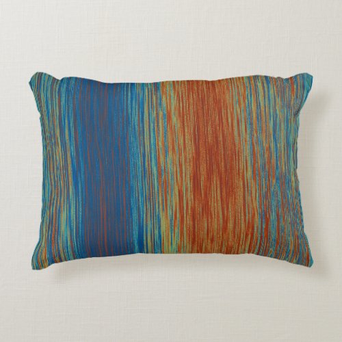 Contrasting Blue Orange Turquoise Blended Lines Accent Pillow