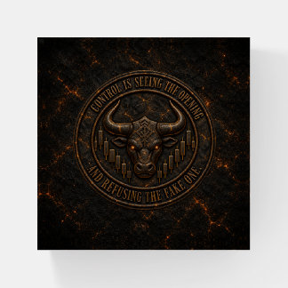 Control Is Seeing the Opening | Dark Ember Bull Paperweight