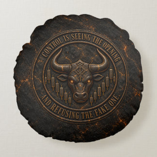 Control Is Seeing the Opening | Dark Ember Bull Round Pillow