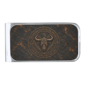 Control Is Seeing the Opening | Dark Ember Bull Silver Finish Money Clip