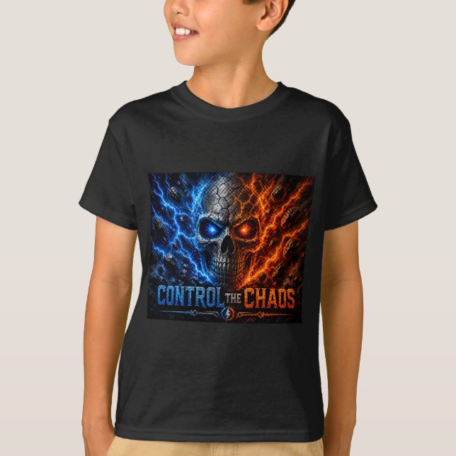 Control the Chaos Skull – Fire & Ice Split Face |  T-Shirt (Front)