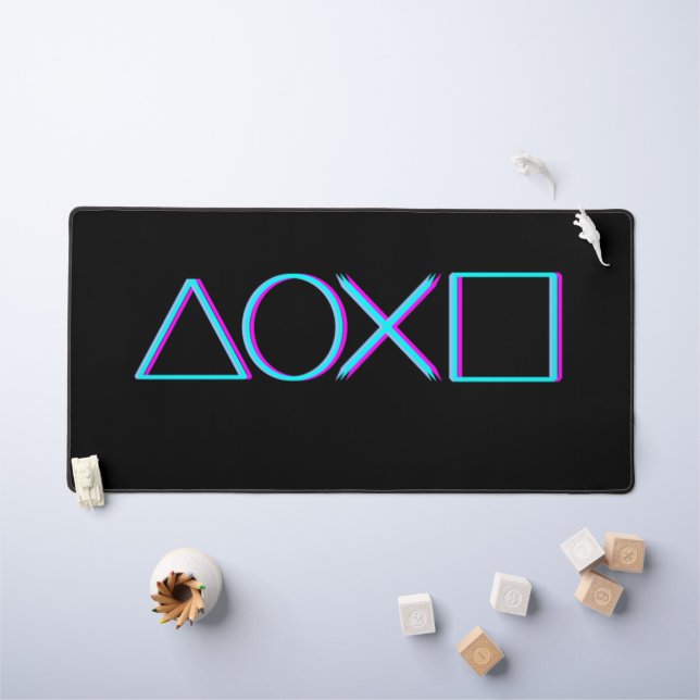 Controller Buttons Neon Glitch Art Gamer Desk Mat (Kids Table)