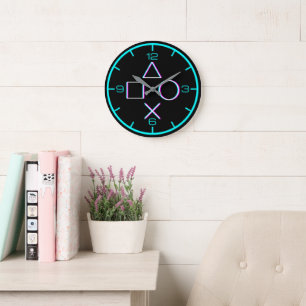 Controller Buttons Neon Glitch Art Gamer Large Clock