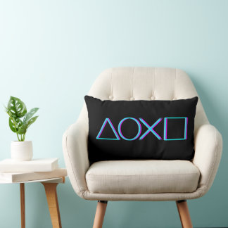 Controller Buttons Neon Glitch Art Gamer Lumbar Pillow