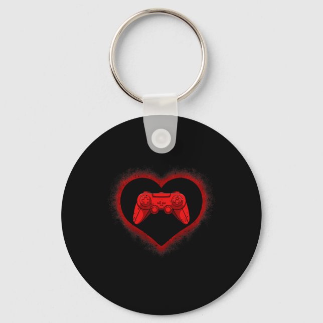 Controller Heart Valentines Day Cool Gaming Gamer  Keychain (Front)