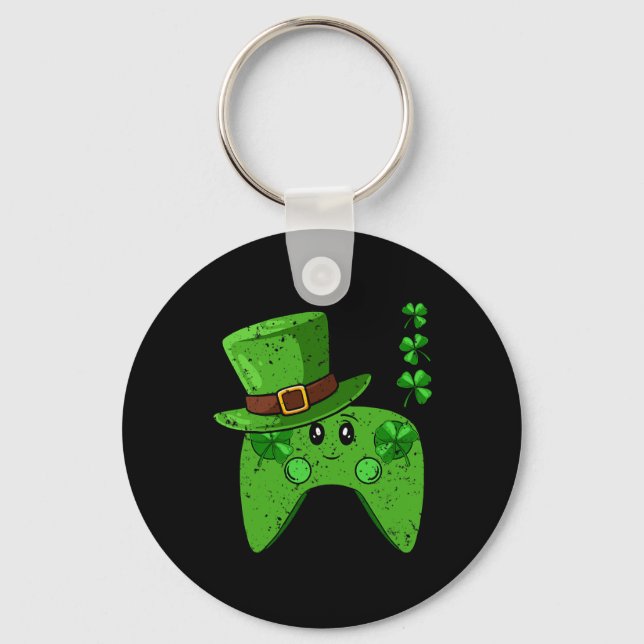 Controller Shamrock St Patricks Day Gaming Gamer  Keychain (Front)
