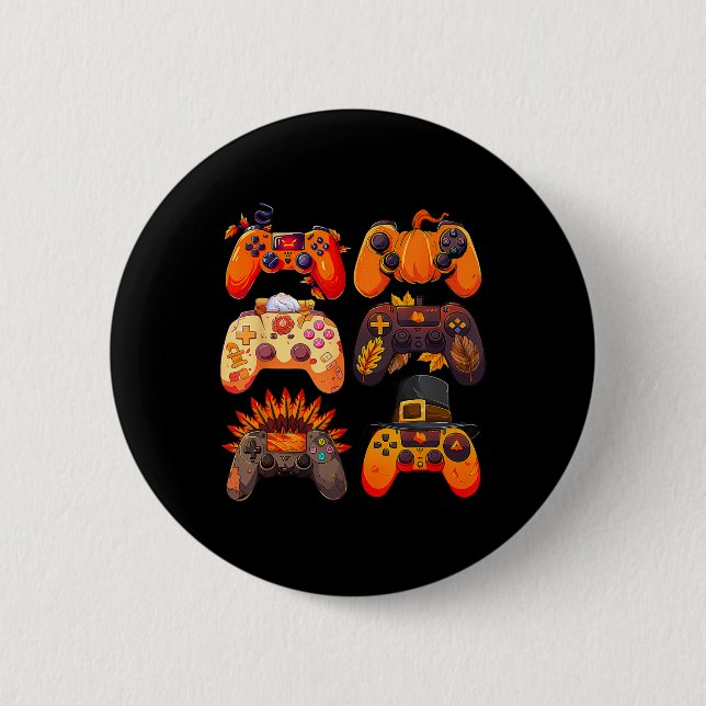 Controllers Fall Gaming Video Game Turkey Thanksgi Button (Front)
