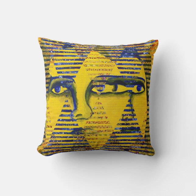 Conundrum II – Golden & Sapphire Goddess Throw Pillow (Front)