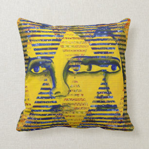 Conundrum II – Golden & Sapphire Goddess Throw Pillow