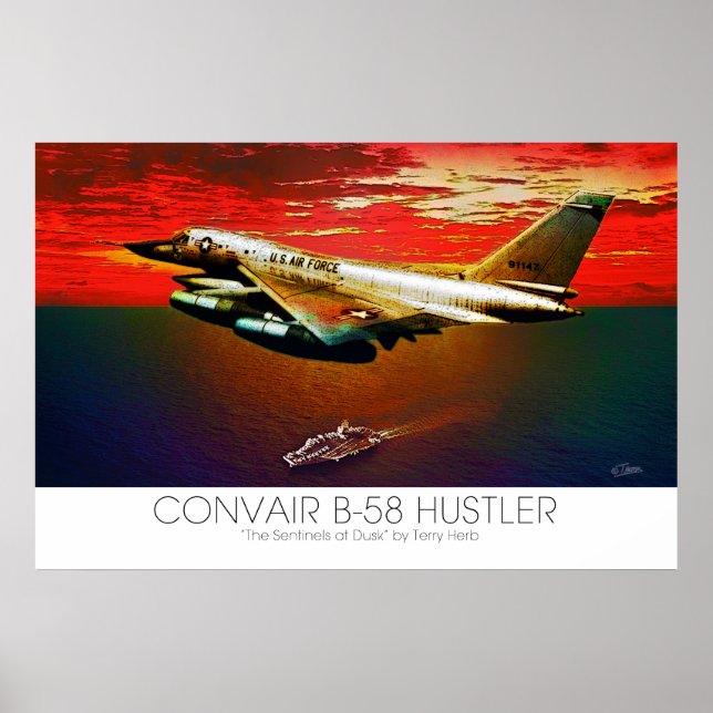 Convair B-58 Hustler Supersonic Jet Flying @ Dusk Poster (Front)