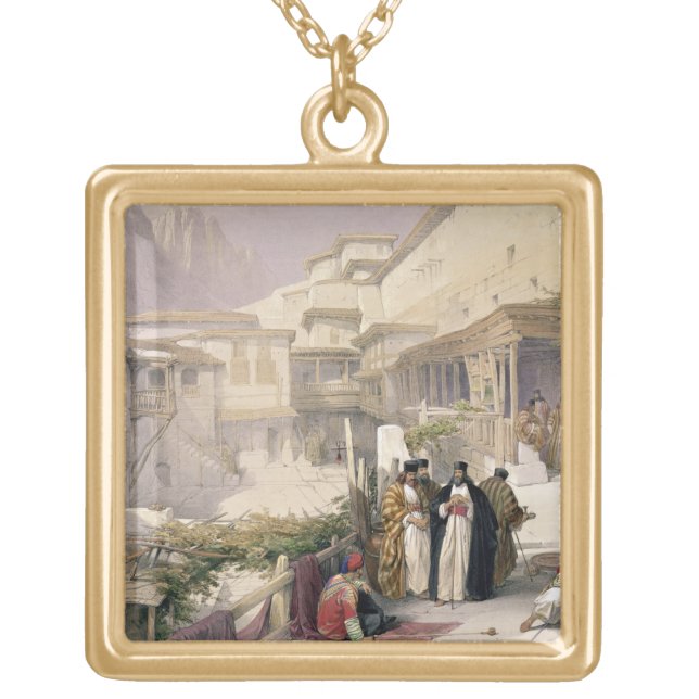 Convent of St. Catherine, Mount Sinai, February 17 Gold Plated Necklace (Front)