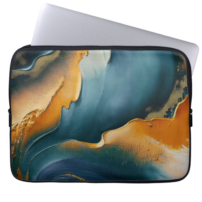 Convergence – Abstract Fields Of Motion And Gold Laptop Sleeve (Front)