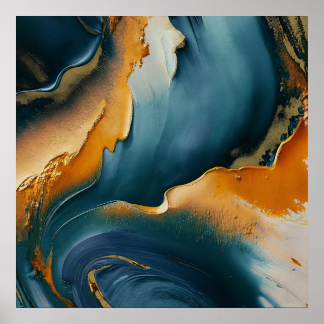 Convergence – Abstract Fields Of Motion And Gold Poster (Front)