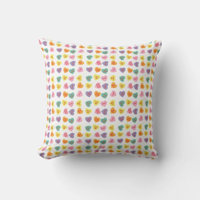 Conversation Candy Hearts Throw Pillow (Front)