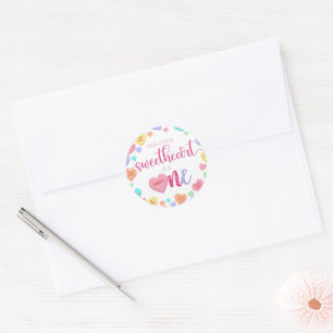 Conversation Hearts 1st Birthday Classic Round Sticker