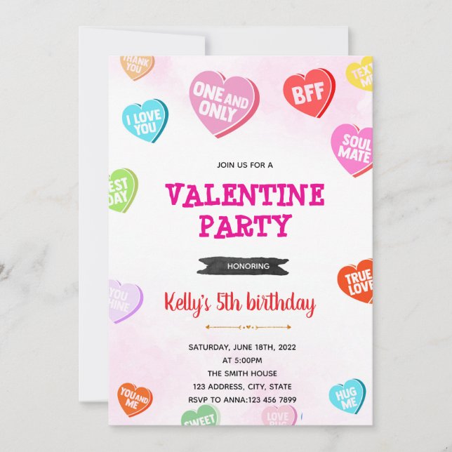 Conversation Hearts birthday Invitation (Front)