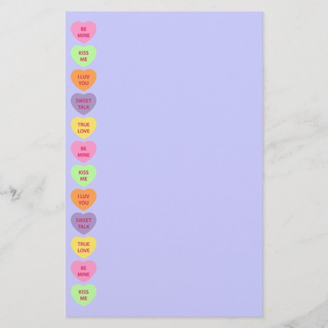 Conversation Hearts Candy Valentine's Stationery (Front)