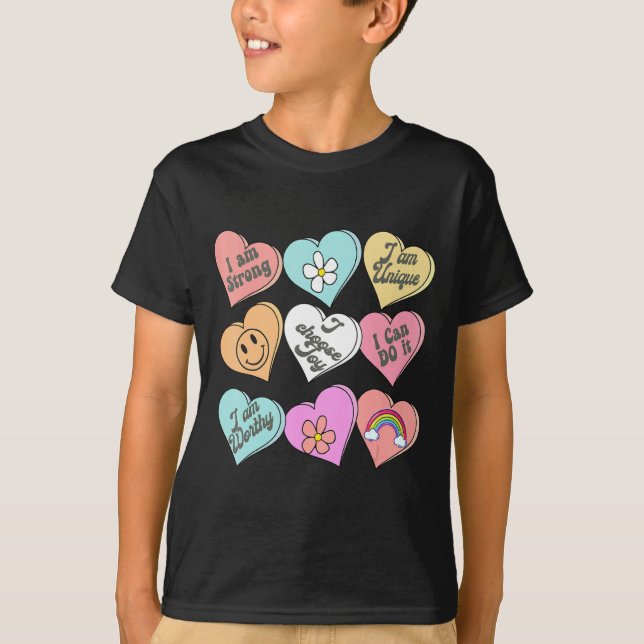 Conversation Hearts Groovy Valentines Day Cute Tea T-Shirt (Front)