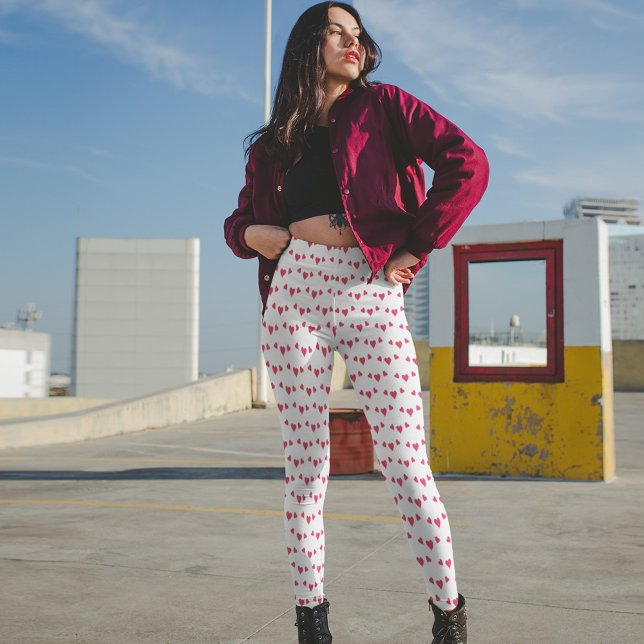 Conversation Hearts Leggings (Cute red hearts leggings with white background)