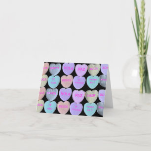Conversation Hearts on Black Card (Spanish)