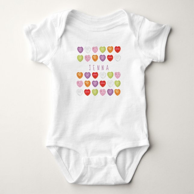 Conversation Hearts Personalized Baby bodysuit (Front)