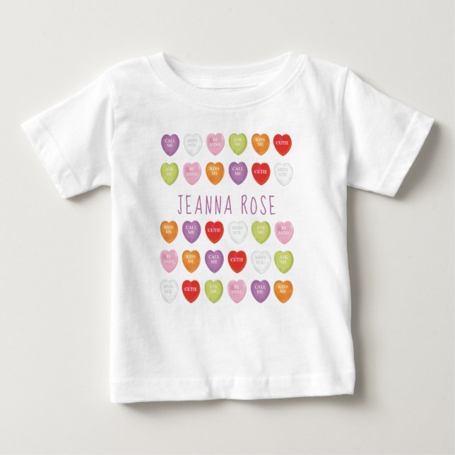 Conversation Hearts Personalized Baby T Shirt (Front)