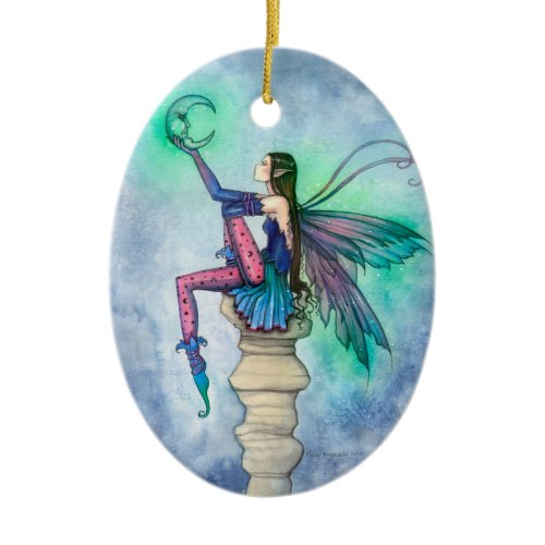 Conversation with the Moon Fairy Fantasy Art Ceramic Ornament