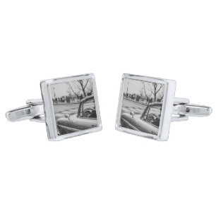 Convertible classic car at paris street cufflinks