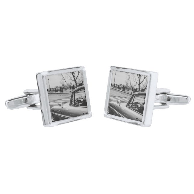 Convertible classic car at paris street cufflinks (Angled)
