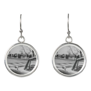 Convertible classic car at paris street earrings