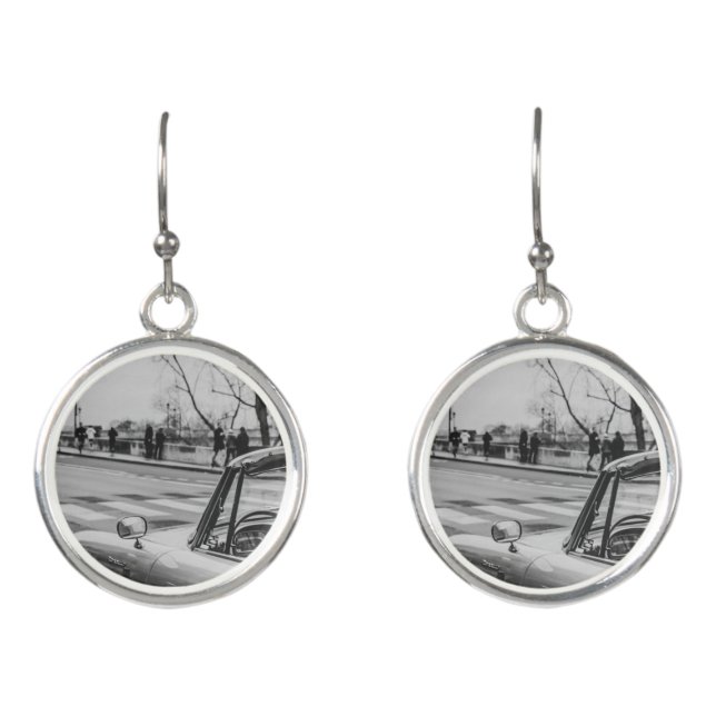 Convertible classic car at paris street earrings (Front)