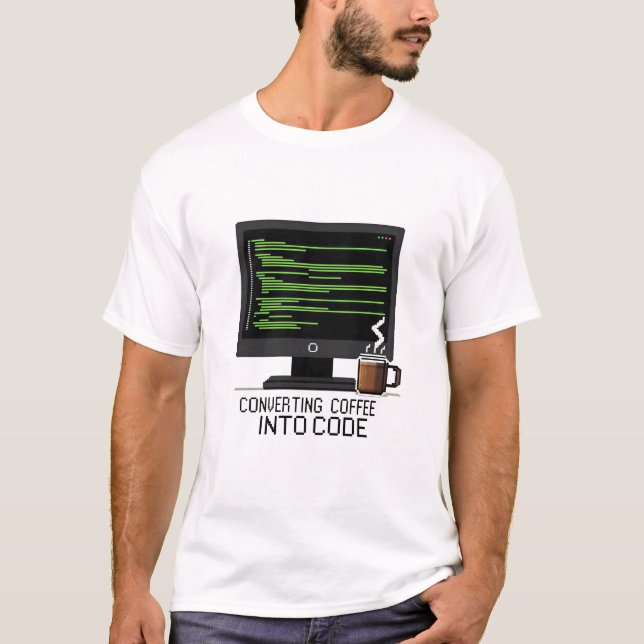 Converting Coffee Into Code Funny Programmer Pixel T-Shirt (Front)